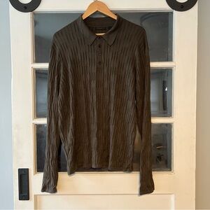 VTG Donna Karan Black Label Silk Blend Dark Olive/Brown Long Sleeve Knit Shirt